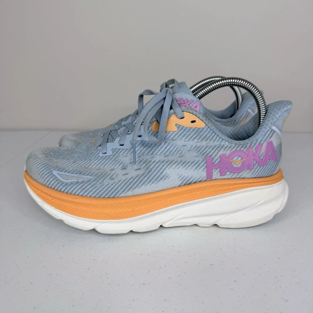 Hoka One One Clifton 9 Athletic Running Shoes Blue Orange 1127896 Womens Sz 8.5B
